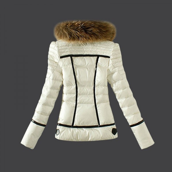 Moncler Donna Giù cappotto collo di pelliccia d'Avorio uscita M1098